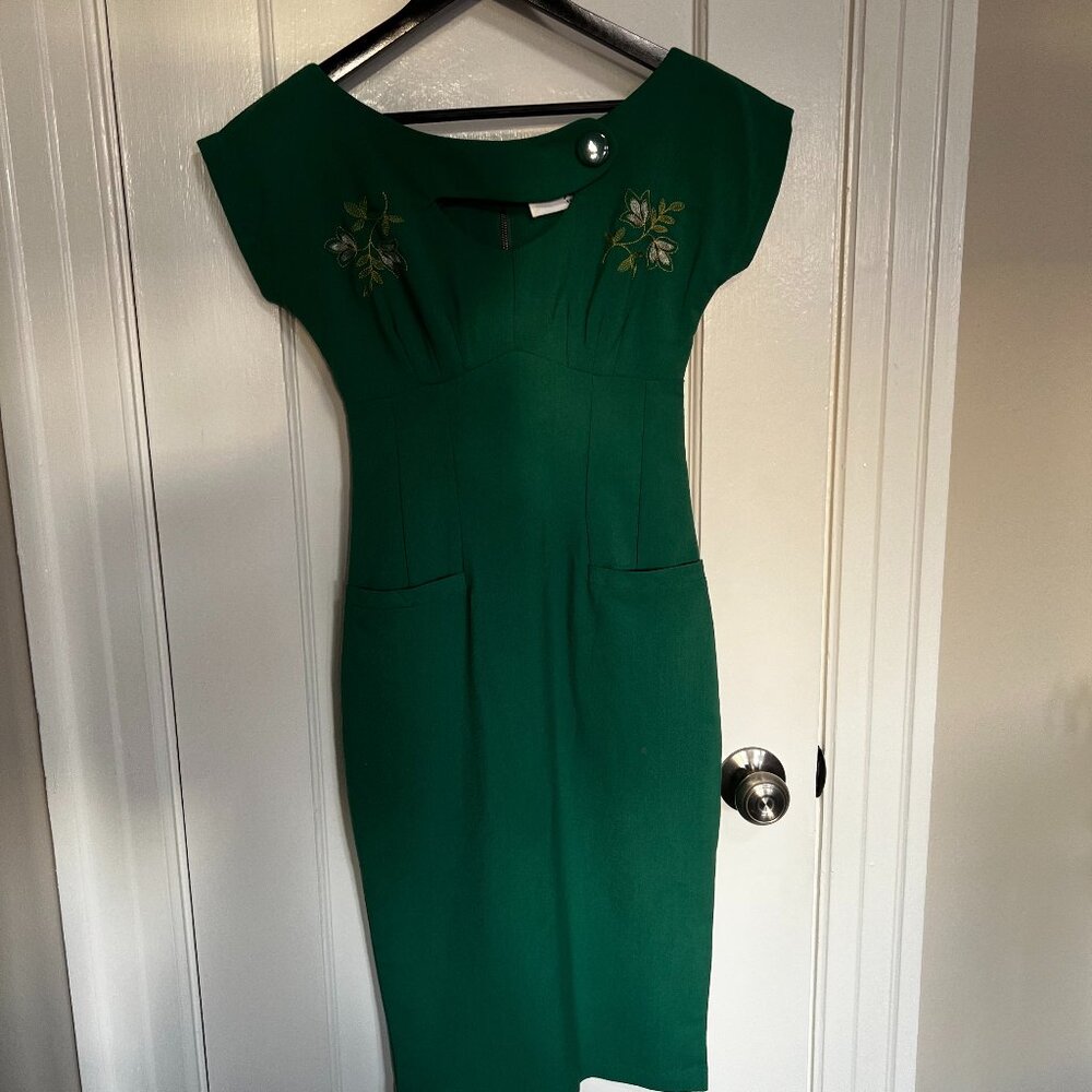 Bettie Page Clothing by Tatyana Rockabilly Wiggle Green Dress